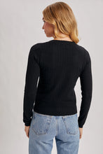 Load image into Gallery viewer, Come On LS Pointelle Knit Top in Black