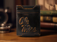 Load image into Gallery viewer, Ole Miss Rebels Burnished Leather Magnetic Front Pocket Wallet