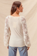 Load image into Gallery viewer, Yesterday Rib Knit Top with Lace Balloon Sleeves in Ivory