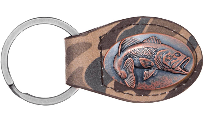 Brown Old School Camo Leather Key Fob-Bass: Brown/Tan Camo