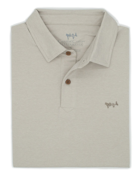 Coastal Cotton Beige Solid Mesh Performance Polo