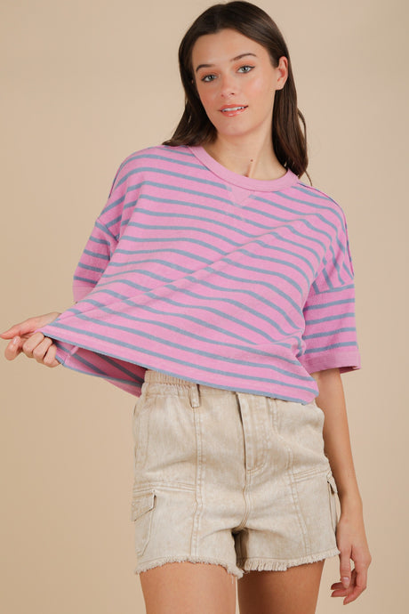 Summer Is Coming Oversized Stripe Top in Purple/Denim