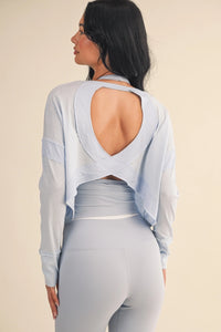 Some Never Do Cotton Slub Cutout Back LS Top in Blue