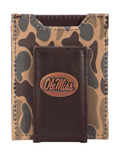 Load image into Gallery viewer, Ole Miss Rebels Magnetic Front Pocket Old School Camo Leather Wallet: Brown/Tan