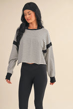 Load image into Gallery viewer, Seems Like Yesterday Striped Cutout Back Sweatshirt in White/Black