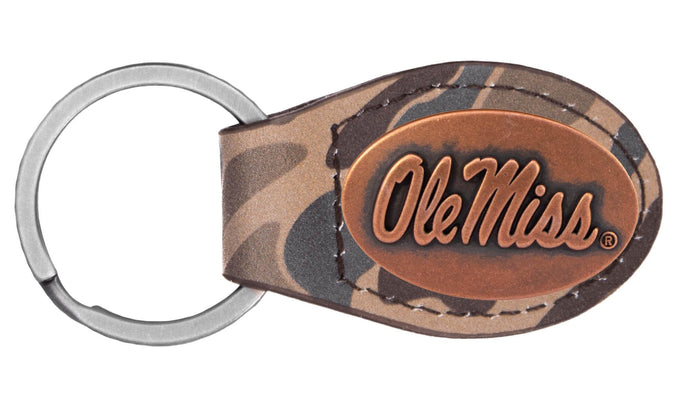 Ole Miss Rebels Oval Camo Leather Key Fob: Brown/Tan Camo