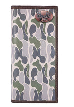 Load image into Gallery viewer, Buck Men&#39;s Secretary Old School Camo Leather Wallet: Green/Gray Camo