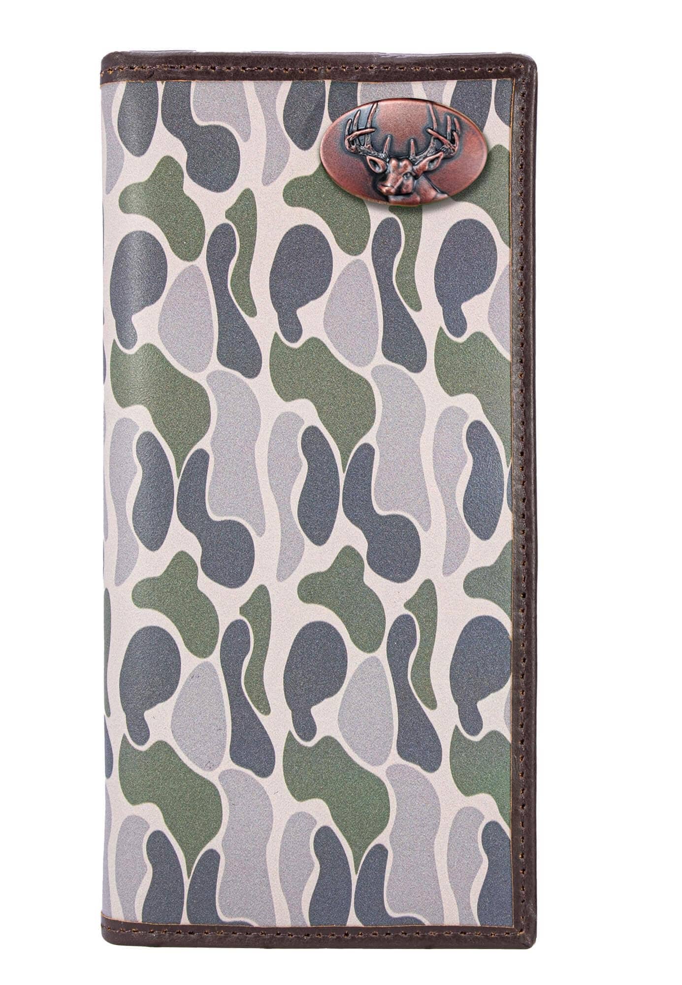 Buck Men's Secretary Old School Camo Leather Wallet: Green/Gray Camo