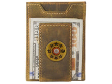 Load image into Gallery viewer, Shotshell Vintage Tan Leather Magnetic Front Pocket Wallet
