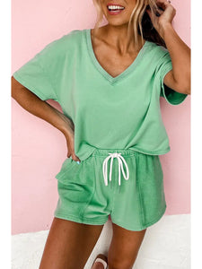Just Wanna Stay Top and Patchwork Shorts Set