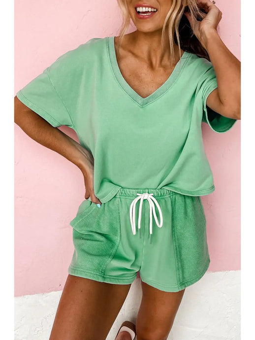 Just Wanna Stay Top and Patchwork Shorts Set