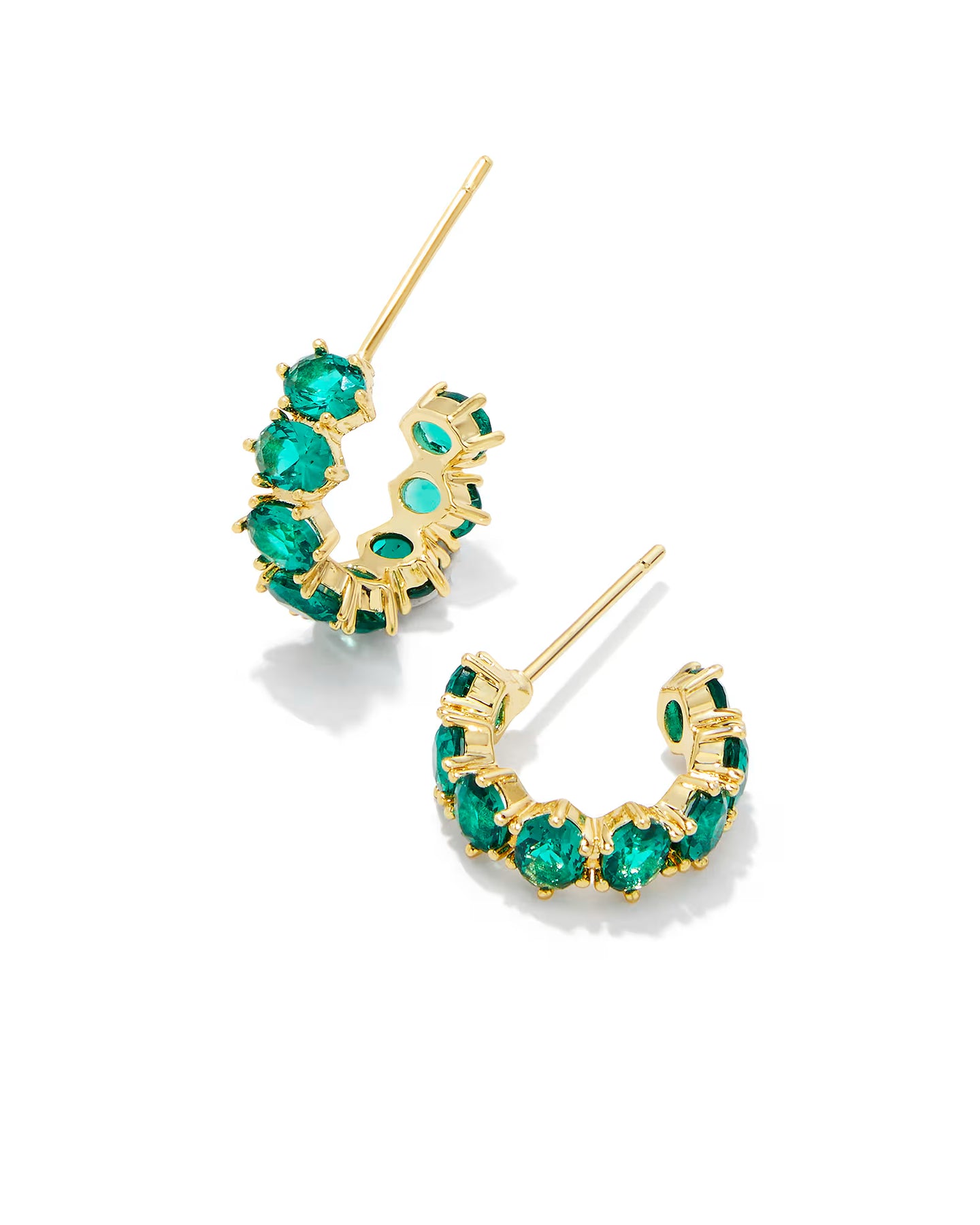 Kendra Scott Gold Cailin Huggie Earrings in Green Crystal