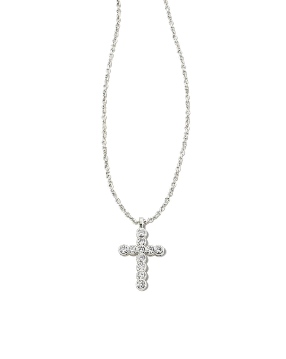 Kendra Scott Cross Crystal Necklace in Silver White Crystal