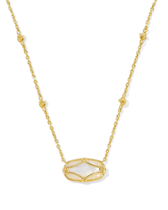Kendra Scott Elisa Lattice Frame Necklace in Gold Ivory MOP
