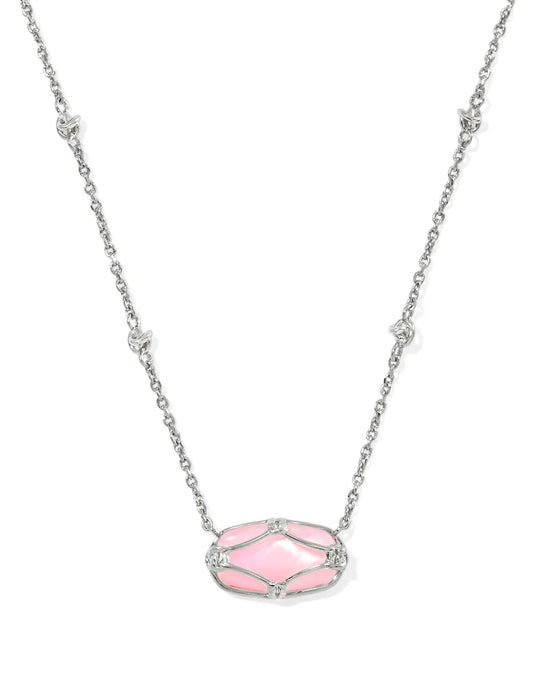 Kendra Scott Elisa Lattice Frame Necklace in Silver Blush Ivory MOP