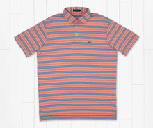 Load image into Gallery viewer, Southern Marsh Havana Zapata Stripe Performance Polo Coral &amp; French Blue