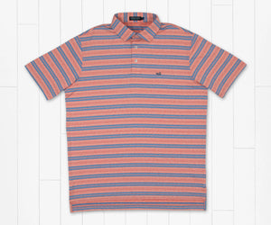 Southern Marsh Havana Zapata Stripe Performance Polo Coral & French Blue