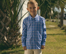 Load image into Gallery viewer, Southern Marsh Youth Calabash Performance Dress Shirt Lilac &amp; Royal