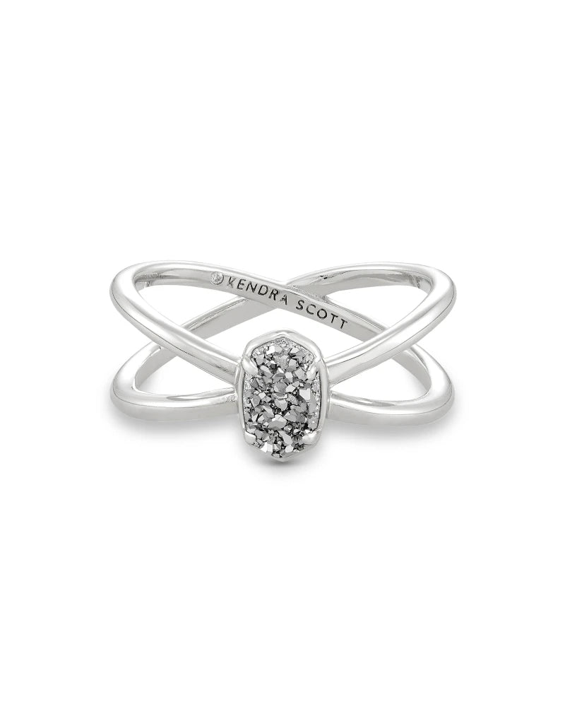 Kendra Scott Emilie Double Band Ring Silver Platinum Drusy